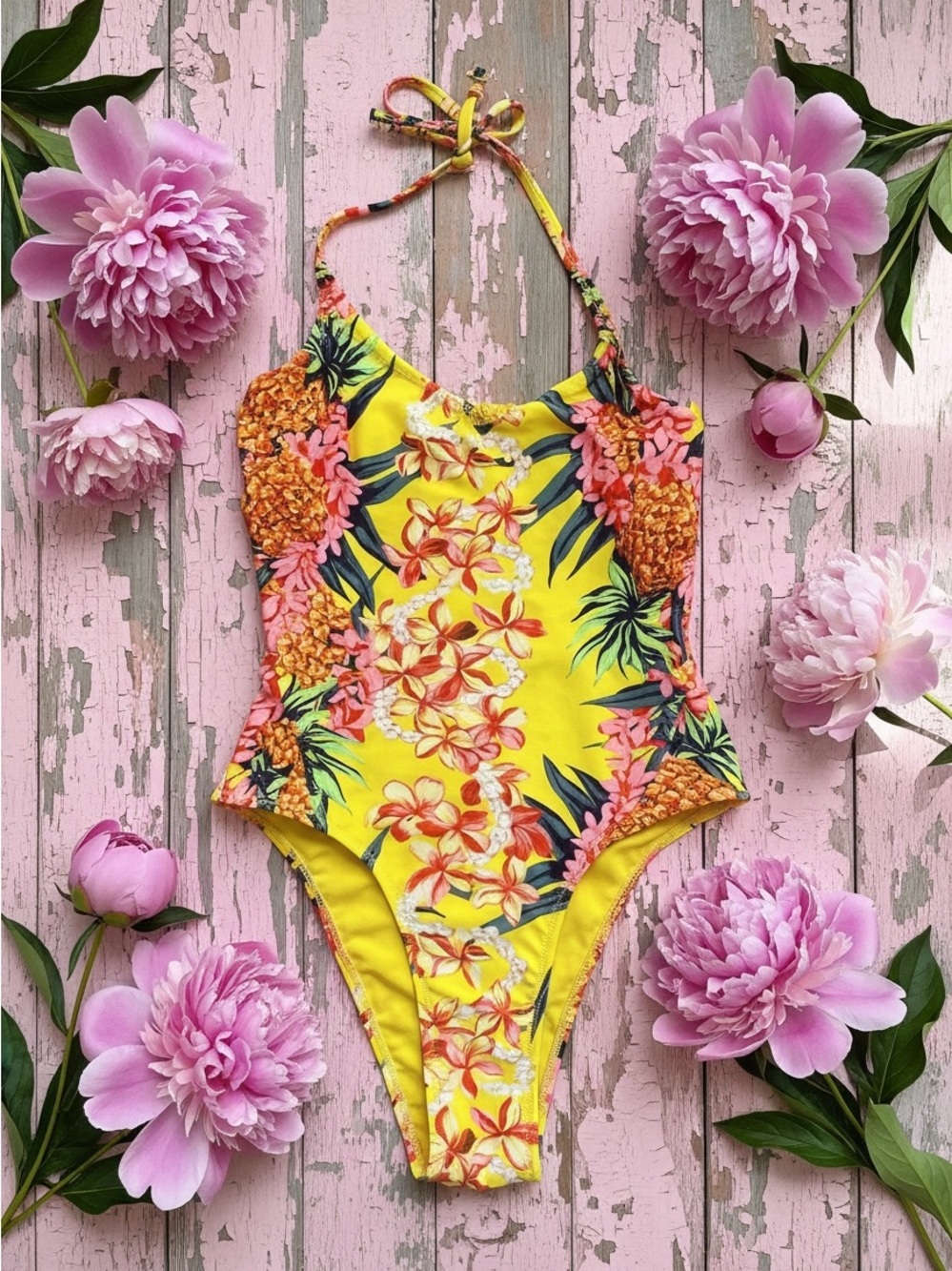 Zara Yellow Tropical Floral One-Piece Swimsuit